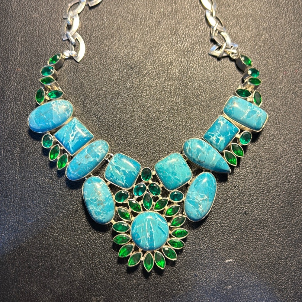 Blue Mosaic Jasper Statement Necklace